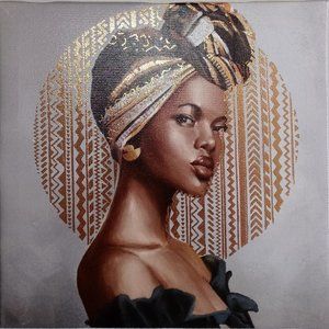 Wall Art Unframed CANVAS, SENSUAL AFRICAN LADY w TRADITIONAL HEADWRAP & DESIGN